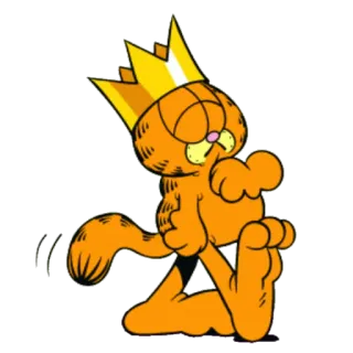 👑 Garfield cat, cartoon, king, crown, orange, funny whatsapp sticker