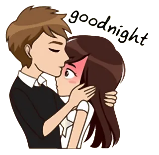 💋 goodnight buenas noches, pareja, beso, romántico, dibujos animados whatsapp sticker