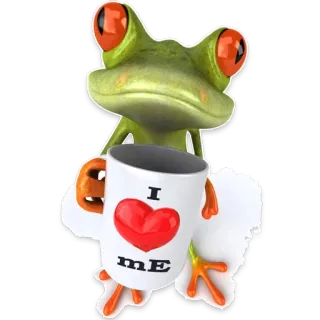 ☕ I ❤️ me żaba, filiżanka, miłość, samoakceptacja, kreskówka, zwierzę telegram sticker