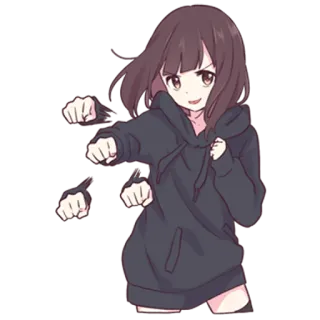 👊 Anime, Fille, Dessin animé, Sweat à capuche, Mignon, Combat telegram sticker