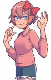 🧡 Sayori Doki Doki Literature Club! Anime, Mangá, Fofo, Garota, Alegre, Rosa, Laço, Sayori, Doki Doki Literature Club telegram sticker