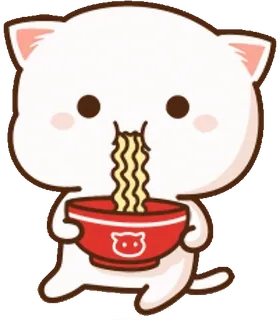 🍜 gato, animal, desenho animado, fofo, macarrão, comida telegram sticker