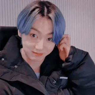 😁 Jungkook kpop, singer, portrait, blue hair, man, person, celebrity telegram sticker