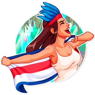 🇨🇷 Costa Rica, bandera, tocado, mujer, dibujos animados, playa, viaje whatsapp sticker