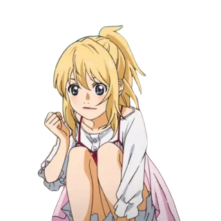 👍 Kaori Miyazono Your Lie in April аниме, девушка, персонаж, блондинка, мультфильм, милая whatsapp sticker