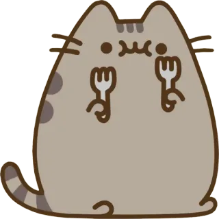 🍴 Pusheen Katze, Cartoon, Tier, Gabeln, Essen telegram sticker