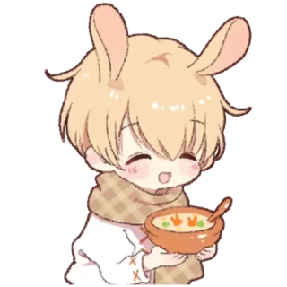 😊 Anime, Coniglio, Carino, Cartone animato, Cibo telegram sticker