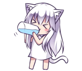 🥛 Anime, Kawaii, Bebiendo, Mono, Chica gato, Chibi whatsapp sticker