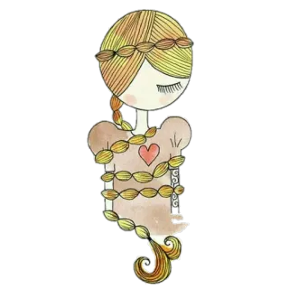 😊 ragazza, cartone animato, illustrazione, cuore, treccia, carino telegram sticker