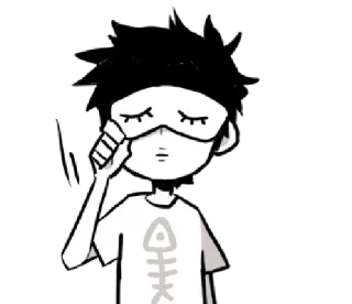 😑 cartoon, mask, sad, fishbone, character, black and white telegram sticker