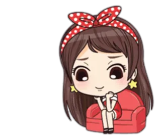 🙇 Desenho animado, Menina, Vermelho, Laço, Sentada, Fofa, Chibi telegram sticker