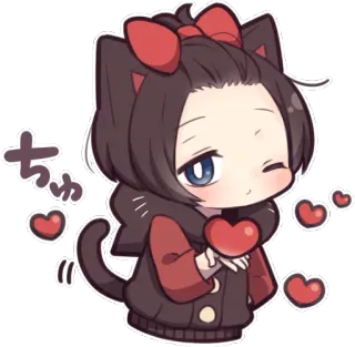 😘 ちゅ gato, corazón, anime, lindo, amor, beso whatsapp sticker