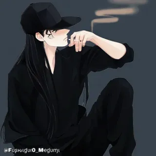 🚬 @Fushiguro_Megumi Fumar, Anime, Personaje, Sombrero, Cigarrillo, Oscuro, Obra de arte whatsapp sticker