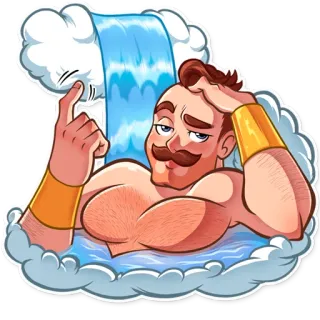 🛀 homme, douche, cascade, bain, dessin animé, mâle, moustache telegram sticker