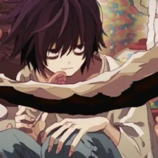 🦔 L Lawliet Death Note Anime, Detektiv, L, Manga, Süßigkeiten telegram sticker