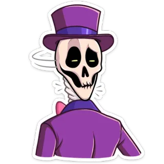 🤨 骸骨, 漫画, ステッカー, シルクハット, 紫, 蝶ネクタイ telegram sticker