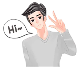 👋 Hi~ saludo, lindo, amigable, dibujo, niño telegram sticker