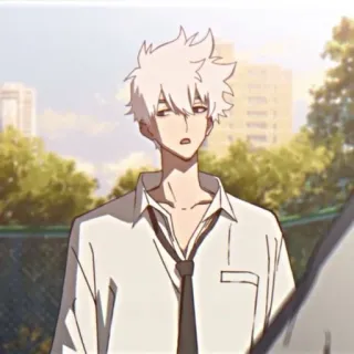 🌊 Anime, Cabelo branco, Masculino, Uniforme escolar, Gravata, Personagem, Asiático telegram sticker