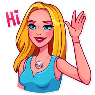 👋 Hi! cartoon, woman, greeting, hi, wave, blonde telegram sticker