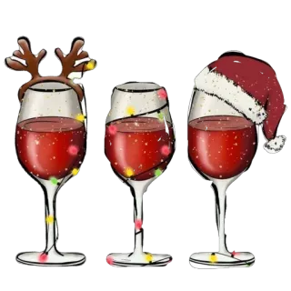 🫥 wine, christmas, holiday, glass, decoration, reindeer, santa hat, festive telegram sticker