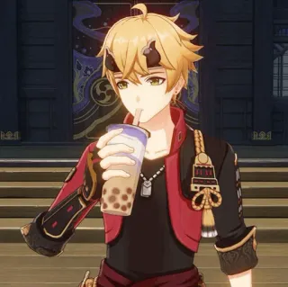 🍡 Thoma Genshin Impact Anime, Gra wideo, Genshin Impact, Thoma, Bubble Tea, Postać telegram sticker