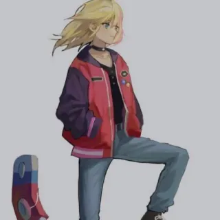🎵 Аниме, Блондинка, Куртка, Джинсы, Персонаж telegram sticker