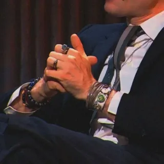 🌟 Johnny Depp johnny depp, hands, jewelry, rings, bracelets, suit, celebrity, actor telegram sticker