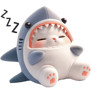 😴 ZZZ gato, tiburón, durmiendo, animal, lindo, kawaii, peluche whatsapp sticker
