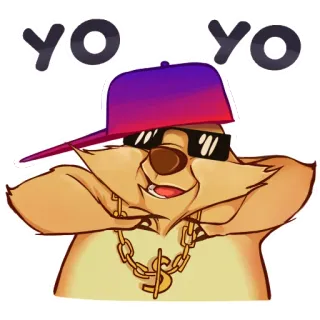 🎼 yo yo dessin animé, animal, ours, chapeau, lunettes de soleil, bijoux, yo-yo telegram sticker