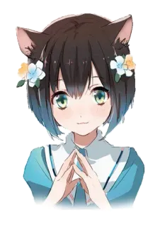 😍 anime girl, cat ears, cute, flowers, kawaii whatsapp sticker