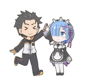 🙌 Rem Re:Zero anime, chibi, cute, maid, couple whatsapp sticker