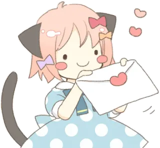 💌 kawaii, fille chat, style anime, lettre d'amour, coeur, mignon telegram sticker