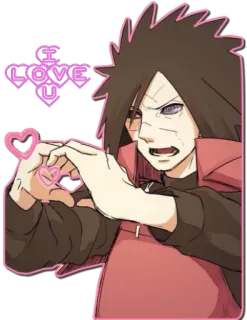 ❤ Madara Uchiha Naruto I LOVE U Anime, Trái tim, Tình yêu, Màu hồng, Nhân vật telegram sticker
