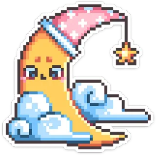 ⭐ moon, cloud, sleep, kawaii, pixel art, cute, star, night telegram sticker
