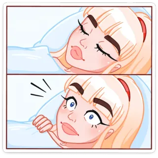 😴 mujer, adormilada, despertar, rubia, dibujos animados, almohada telegram sticker