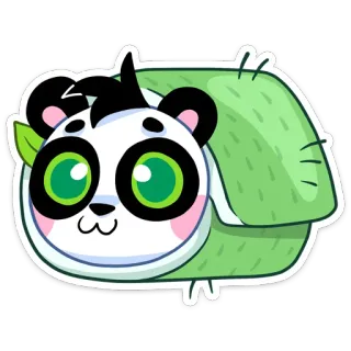 ☺️ Panda, Mignon, Animal, Dessin animé, Kawaii, Vert, Rouleau telegram sticker