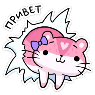 👋 ПРИВЕТ hamster, fofo, saudação, rosa, laço, coração telegram sticker