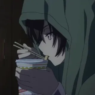 😑 Anime, Mann, Essen, Ramen, Hoodie, Essstäbchen telegram sticker