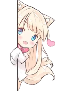 💖 Anime, Fille, Kawaii, Mignon, Qui regarde, Coeur, Illustration, Fille renard whatsapp sticker