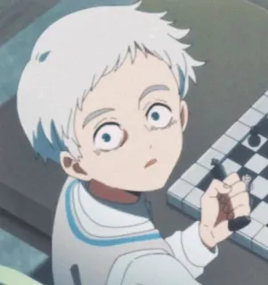 🤍 Norman The Promised Neverland Norman, The Promised Neverland, Anime, Schach, weißes Haar, geschockt whatsapp sticker