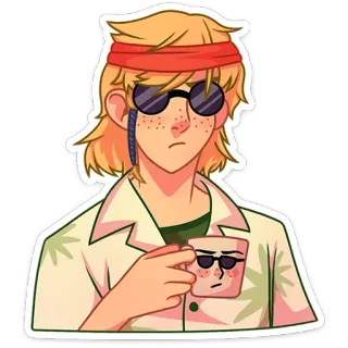 ☕️ sticker, man, sunglasses, coffee, headband, illustration, casual telegram sticker