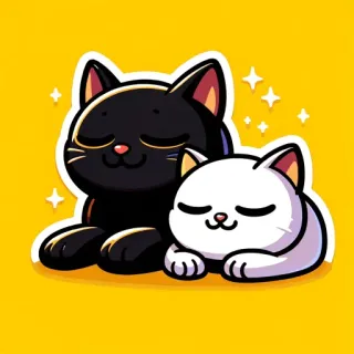 😌 cat, animal, pet, black cat, white cat, cute, kawaii telegram sticker