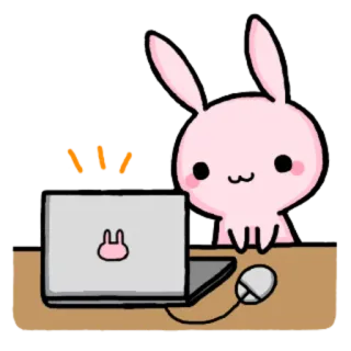 🤓 lapin, lapinou, ordinateur, portable, mignon, dessin animé whatsapp sticker