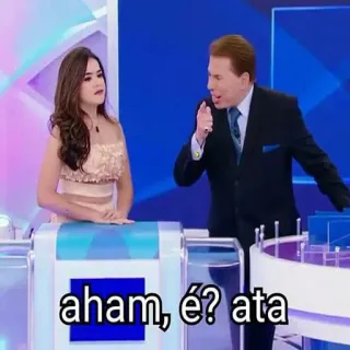 😈 aham, é? ata pessoas, programa de TV, televisão, Silvio Santos, reação, mulher, homem telegram sticker