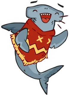 😊 shark, cartoon, animal, hammerhead, cute, cheerful, poncho telegram sticker
