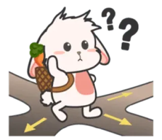 🤔 coelho, animal, confusão, ponto de interrogação, escolhas, decisão, encruzilhada telegram sticker