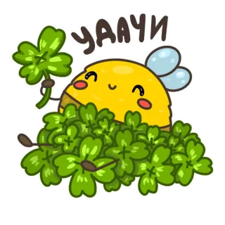 🍀 Удачи klaver, veel geluk, bij, schattig, klavertje vier, cartoon telegram sticker