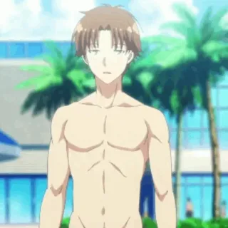 ✨ anime, uomo, torso, spiaggia, piscina, estate telegram sticker