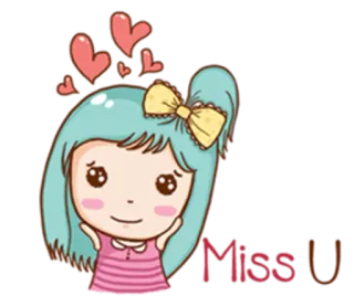 🐥 Miss U Cartoon, Süß, Mädchen, Herzen, Vermisse dich, Liebe telegram sticker