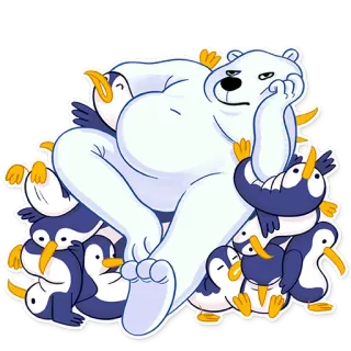 😒 белый медведь, пингвины, мультфильм, животное, милый, наклейка whatsapp sticker